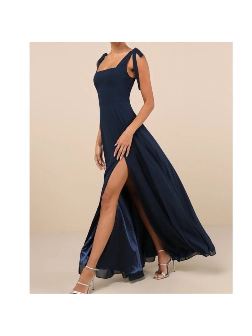 NWT - Lulus Love Me Forever Navy Blue Tie-Strap Square Neck A-Line Maxi Dress